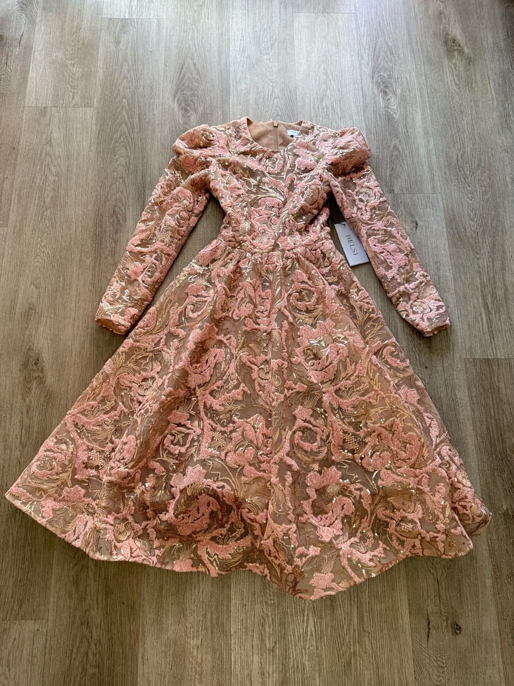 helsi anastasia pink & gold velvet embroidered sequin mesh midi dress size XS